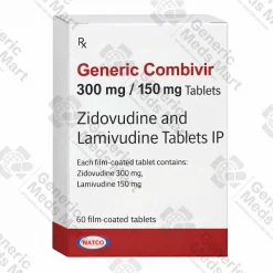 Pack of Generic Combivir 300/150 mg tablets (lamivudine + zidovudine) for HIV treatment